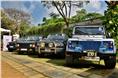 Modern Classic also include SUVs. Here on display &#8211; Range Rover, Toyota Hilux and a Defender.